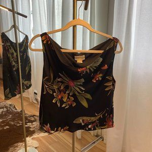 Vintage Cache Cropped Top, Sleeveless, Elegant Floral Cowl Neck